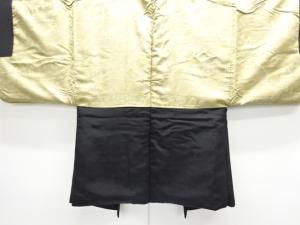 アンティーク　大名行列模様織り出し緞子肩裏紋付羽二重男物羽織